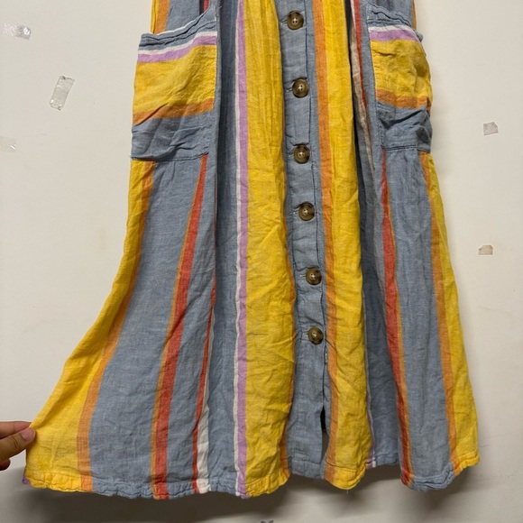 Urban Outfitters UO Emilia Chevron Stripe Button-Through Midi Dress Blue, Yellow - Picture 6 of 8